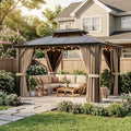 BETISEF 10'x12' Hardtop Gazebo, Outdoor Polycarbonate Roof Canopy, Aluminum Frame Permanent Pavilion with Curtains and Netting, Canopy for Garden, Patio, Lawns