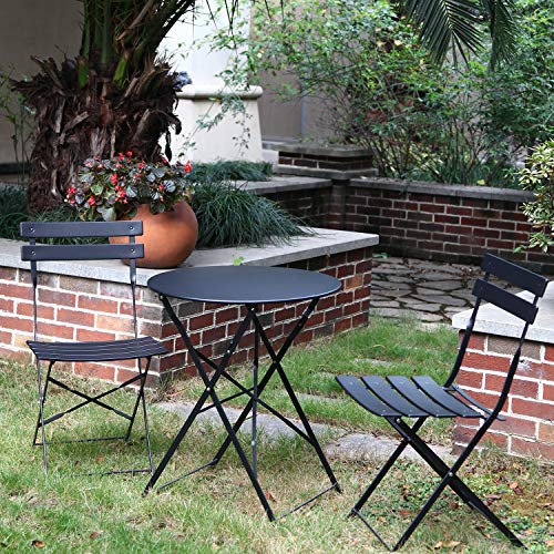 Grand patio 3-Piece Folding Bistro Set, 2 Chairs and 1 Table, Weather-Resistant Outdoor/Indoor Conversation Set for Patio, Yard, Garden-Black