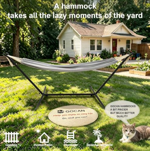 GOCAN Brazilian Double Hammock 2 Person Extra Large 330X150cm Load Capacity 600Pound Canvas Cotton Hammock for Patio Porch Garden Backyard Lounging Outdoor and Indoor XXL(Grey)