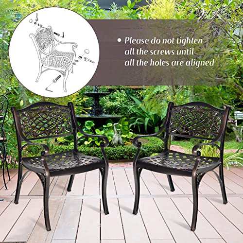Tangkula 2 Pieces Outdoor Dining Chairs, All-Weather Cast Aluminum Chairs with Armrests and Curved Seats, Patio Arm Chairs for Garden, Poolside, Backyard