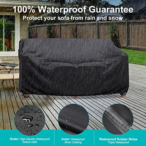 BROSYDA Patio Sofa Cover Waterproof - Heavy Duty 2-Seater Outdoor Couch Cover Patio Furniture Covers with Air Vent and Handles, 60" L×34" D×30" H, Black