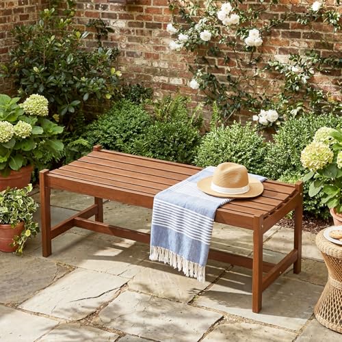 Tangkula Outdoor Wood Bench Backless, Solid Hardwood Patio Dining Bench with Teak Oil Finish & Curved Seat, Farmhouse Wooden Slat Bench for Porch, Garden, Entryway, Poolside, Backyard (1)
