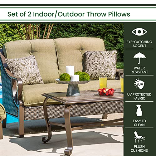 Hanover Medallion Indoor Throw, Set of 2, Decorative and Weather Resistant Meadow Green Cushions for Outdoor Furniture and Patio Sets with Premium Quick-Drying Fabric, 2 Pillows, 2 Count