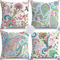 NIGHTWISH Outdoor Waterproof Pillow Covers 18x18 Set of 4 Spring Summer Floral Boho Decorative Outdoor Throw Pillows Paisley Cushion Cases for Patio Furniture Bench Couch Sunbrella