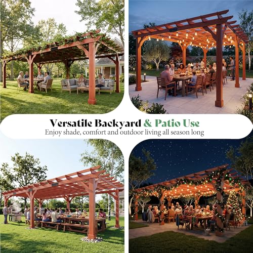 AMERLIFE 12x24 FT Outdoor Wooden Pergola, Large Wood Pergola for Backyard & Patio, Solid Cedar Wood Gazebo Structure with Flip Roof Design for Garden, Poolside & Outdoor Entertaining