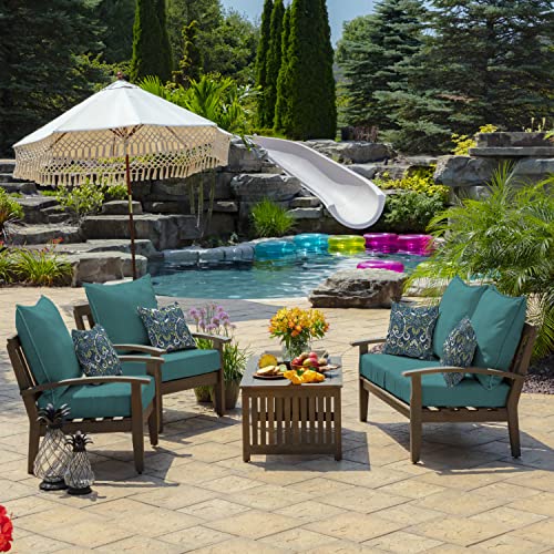 Arden Outdoor Toss Pillow, 2 Pack, 16 x 16, Rain-Proof, Fade Resistant Sapphire Aurora Blue Damask
