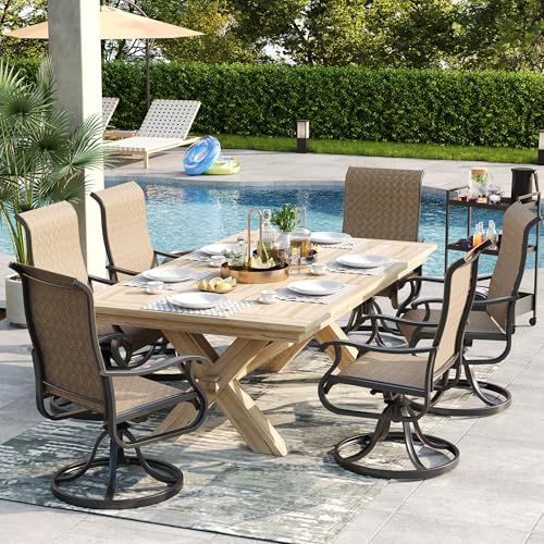 VONZOY Patio Swivel Chairs Set of 2, Outdoor Dining Chairs with High Back, All-Weather Swivel Rocker Chair for Lawn, Porch or Garden (Brown)