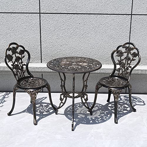 KAILI Outdoor Furniture Bistro Set with Rose Pattern 1 Table 2 Chairs for Garden Patio Porch (Rose-Bronzed)