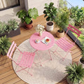 GarveeHome 3-Piece Foldable Bistro Set, Outdoor Patio Furniture with 2 Folding Chairs & 1 Table, Weather-Resistant Indoor/Outdoor Conversation Set for Patio, Garden, Balcony, Pink Flat Tube
