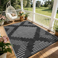 Garvee Waterproof Outdoor Rug 5x8 Rug Plastic Reversible Area Rugs Indoor Outdoor Carpet for Patio RV Porch Balcony Backyard Picnic Black White
