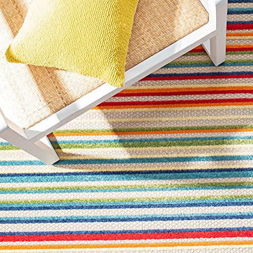 SAFAVIEH Washable Rug Outdoor Cabana Collection - 8' x 10', Ivory & Green, Non-Shedding & Easy to Clean, Ideal for Patio, Backyard, Mudroom (CBN323A)
