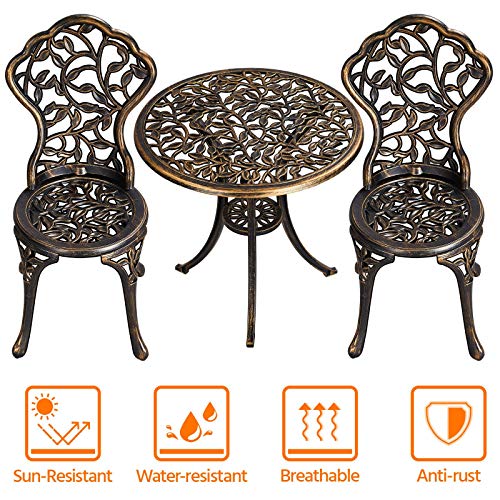 Yaheetech 3-Piece Outdoor Bistro Set w/Leaf Design, Rust-Resistant Cast Aluminum Table and Chairs for Balcony Backyard Garden