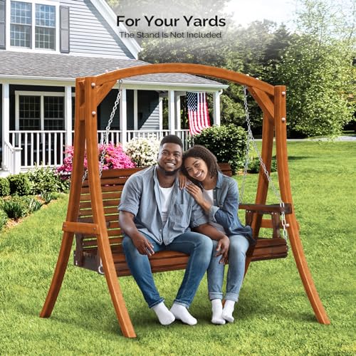 VINGLI XL Size Patio Wooden Porch Swing Outdoor with Cup Holders, Heavy Duty 880 LBS Hanging Swing Chair Bench with Hanging Chains for Yard, Lawn, Garden (4 FT Pro, Rustic)