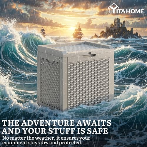 YITAHOME 35 Gallon Outdoor Deck Box, Lockable Waterproof Storage Box, Resin Storage Bin for Patio Cushions, Gardening Tools, UV Resistant, Brown