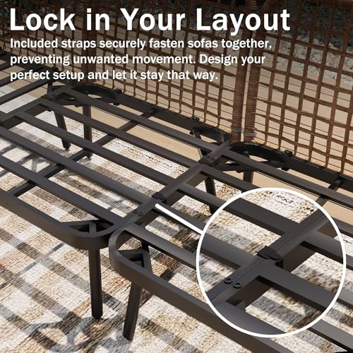Mugovelo 9-Piece Patio Conversation Sets, Rattan Outdoor 7-Seat Sectional Sofa, Wicker Modular Furniture with 2 Storage Coffee Tables for Backyard, Garden, Porch