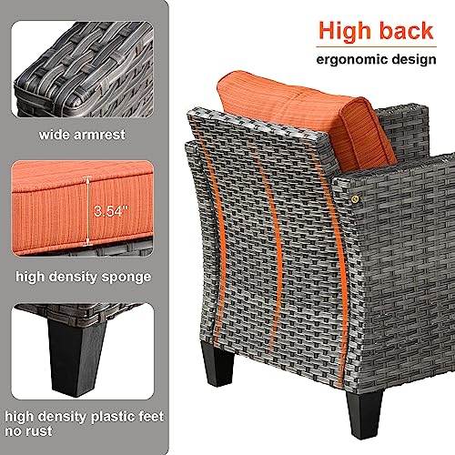 HOOOWOOO Wicker Patio Set 6 Piece Outdoor Patio Furniture Set Rattan Outdoor Patio Set Outdoor Furniture Set Patio Conversation Set Patio Furniture with Swivel Chairs,Orange Red
