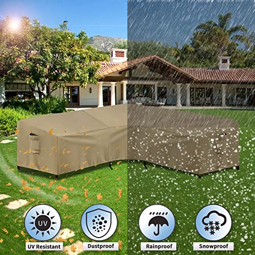 PureFit Outdoor Sectional Sofa Cover Waterproof V Shaped Patio Furniture Covers for Deck, Lawn and Backyard, 89”x89”, Camel