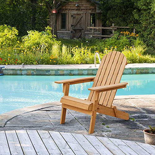 Yaheetech Folding Adirondack Chair Set of 4 Outdoor, 300LBS Solid Wood Garden Chair Weather Resistant, Fire Pit Lounge Chairs for Garden/Yard/Patio/Lawn, Natural Wood