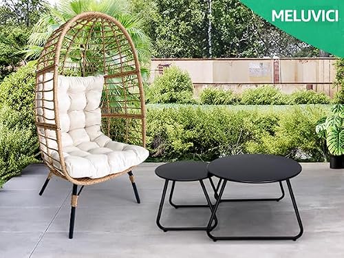 Meluvici Patio Outdoor Coffee Table Set of 2, Weather Resistant Steel Round End Tables, Outdoor Nesting Table for Patio, Balcony, Bistro and Indoor, Black (Black)