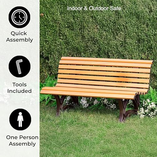 Plow & Hearth Weatherproof German PVC Outdoor Bench | 3-Seat | Holds Up to 500 lbs | Garden Patio Porch Park Deck | Steel and Resin (Wood)