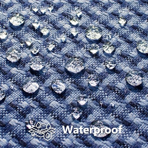 Kevin Textile Outdoor Waterproof Throw Pillow Covers Pack of 2 Weaving Texture Water Resistant Outside Decorative Cushion Covers for Garden Patio Tent Balcony Bench Couch Sofa 18x18 Inch, Navy Blue
