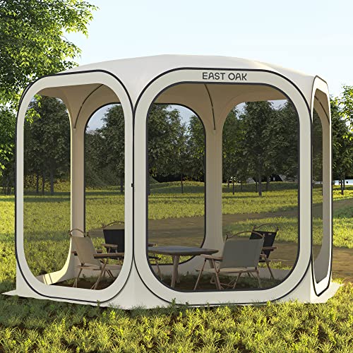 East Oak Pop up Screen Tent with Mosquito Netting, Portable Screen House Canopy Shelter, 10 x 10 FT Instant Screen Gazebo & UPF 50+ UV Protection for Patio, Backyard, Deck & Outdoor Activities, Beige