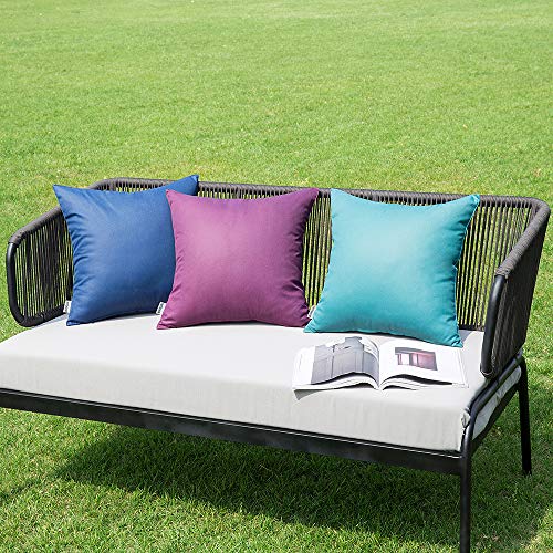 MIULEE Pack of 4 Decorative Outdoor Waterproof Summer Pillow Covers Square Garden Cushion Cases PU Coating Throw Pillow Cover Shell for Patio Tent Park Couch 18x18 Inch Navy Blue
