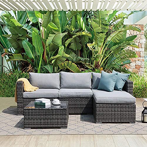 Patiorama 5 Piece Outdoor Patio Furniture Set, Sectional Conversation All-Weather Grey PE Wicker w/Light Cushions, Backyard Porch Garden Poolside Balcony Set