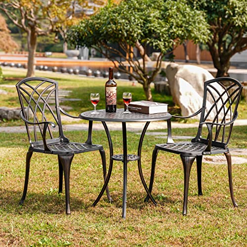 Withniture 3 Piece Patio Bistro Set Outdoor Bistro Table Set Anti Rust Bistro Table and Chairs w/Umbrella Hole, Durable Patio Set for Porch, Balcony