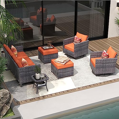 HOOOWOOO Wicker Patio Set 6 Piece Outdoor Patio Furniture Set Rattan Outdoor Patio Set Outdoor Furniture Set Patio Conversation Set Patio Furniture with Swivel Chairs,Orange Red