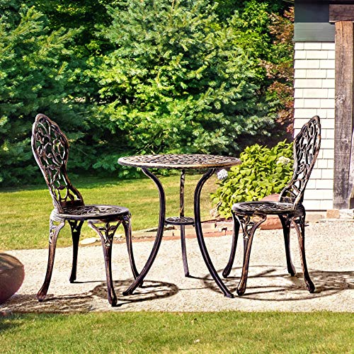 Yaheetech 3-Piece Outdoor Bistro Set w/Leaf Design, Rust-Resistant Cast Aluminum Table and Chairs for Balcony Backyard Garden