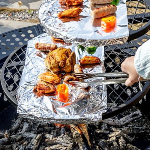 OutVue 42 Inch Fire Pit with 2 Grills, Extra Large Wood Burning Fire Pits for Outside with Lid & Poker, Heavy Duty Firepit,BBQ& Outdoor Firepit & Round Metal Table 3 in 1 for Patio, Picnic, Party