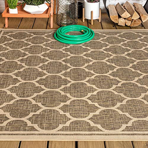 JONATHAN Y Moroccan Trellis Indoor Outdoor Area Rug 8X10 Brown/Beige, Trebol Textured Weave for Backyard, Patio, Porch, Easy-Cleaning, High Traffic, Pet-Friendly, Non-Shedding (SMB109A-8)