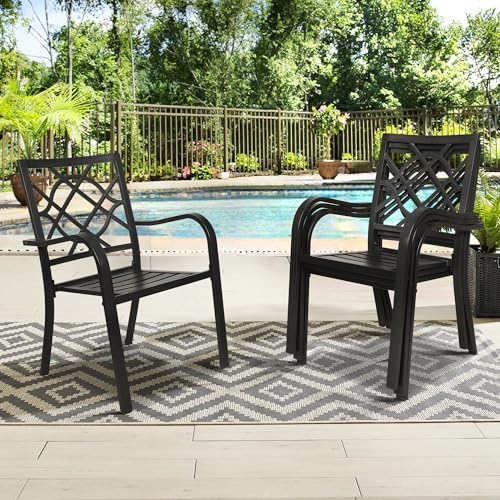 Incbruce 300lbs Patio Chairs Set of 4 Outdoor Dining Chairs, Metal Frame Stackable Patio Dining Chairs, Wrought Iron Black Outdoor Chair with Armrest for Garden, Poolside, Backyard