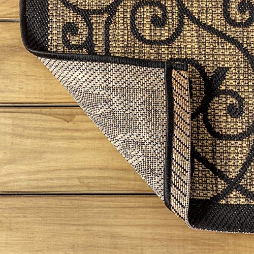JONATHAN Y Vintage Filigree Indoor Outdoor Area Rug 8X10 Black/Khaki, Madrid Textured Weave for Backyard, Patio, Porch, Easy-Cleaning, High Traffic, Pet-Friendly, Non-Shedding (SMB107A-8)