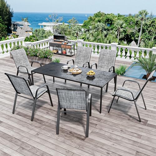 Vimstora Patio Chairs Set of 6, Stackable Outdoor Dining Chairs for All Weather Textilene Fabric & Metal Frame, Outdoor Chairs Set for Backyard Deck Garden