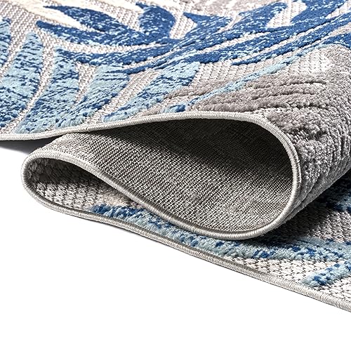 JONATHAN Y Tropics Palm Leaves Indoor Outdoor Area Rug 8X10 Gray/Blue, Boho for Backyard, Patio, Porch, Easy-Cleaning, High Traffic, Pet-Friendly, Non-Shedding (AMC100A-8)