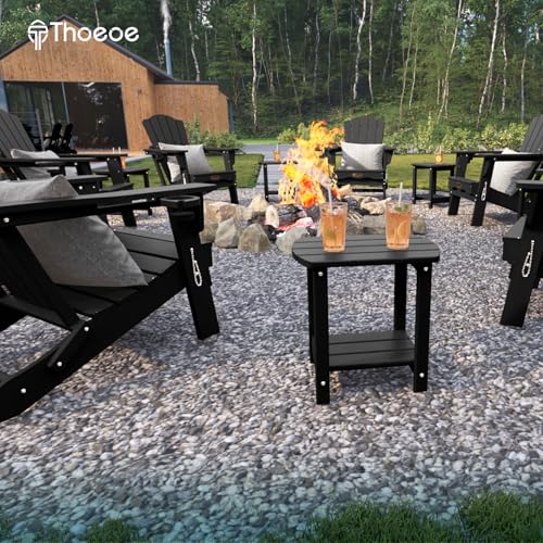 THOEOE Adirondack Outdoor Side Table, 2-Tier Sturdy Patio End Table Weather Resistant, Morden Side Table for Patio, Pool, Porch, Black