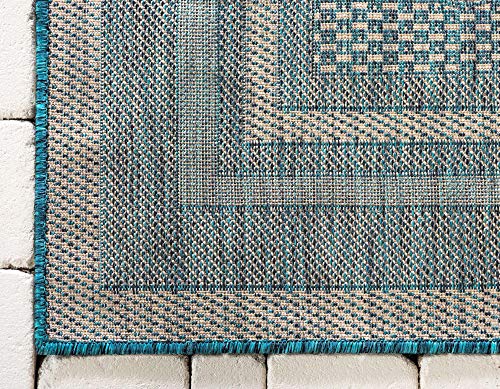 Unique Loom Outdoor Border Collection Area Rug - Soft Border (8'x 11' 4" Rectangle, Teal/ Ivory)