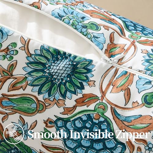 Allorry Outdoor Pillow Covers 18x18 Set of 2 Vintage Blue Floral Block Print Pillow Cover Neutral Modern Farmhouse Boho Decorative for Spring Summer Outdoor Sofa Bedroom Living Room DecorJB013-A18