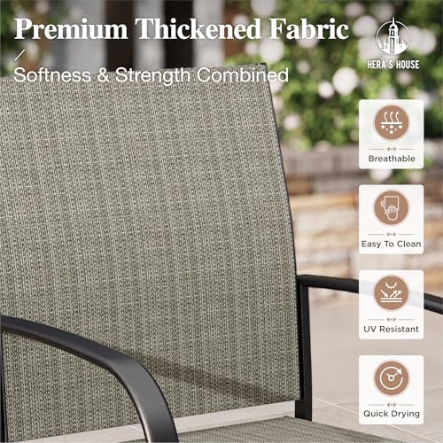 HERA'S HOUSE Patio Table and Chairs for 6, 7 Pieces Outdoor Deck Dining Sets, Wood-Like Rectangular Metal Table Set with Chairs for Lawn Garden Backyard, Brown