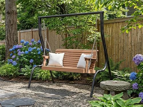 Psilvam HDPE Porch Swing, 2 Seat Hanging Porch Swing Outdoor, 660LBS Weight Capacity Patio Swing, Waterproof and Rot-Resistant, Swing Bench for Outside, Garden, Porche and Parks (Teak)