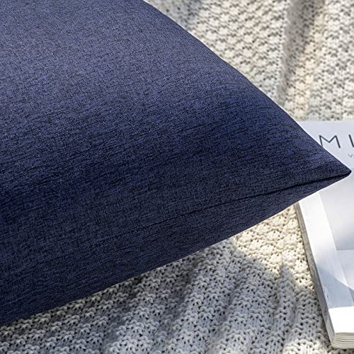 MIULEE Pack of 2 Decorative Outdoor Solid Waterproof Throw Pillow Covers Faux Linen Garden Farmhouse Cushion Cases for Summer Patio Tent Balcony Couch Sofa 18x18 Inch Navy