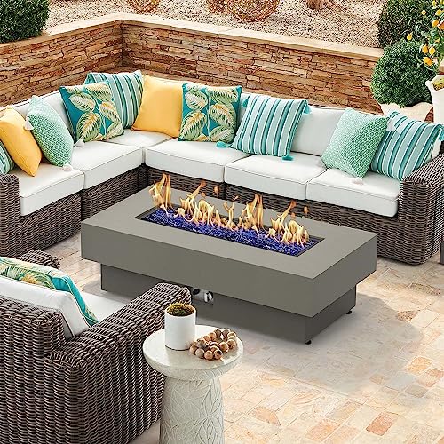 48-inch Fire Table with Natural Gas Conversion Kit, 50,000BTU Outdoor Modern Patio Fire Pit Table w/Rectangular Burner Lid, Glass Rocks, Cover