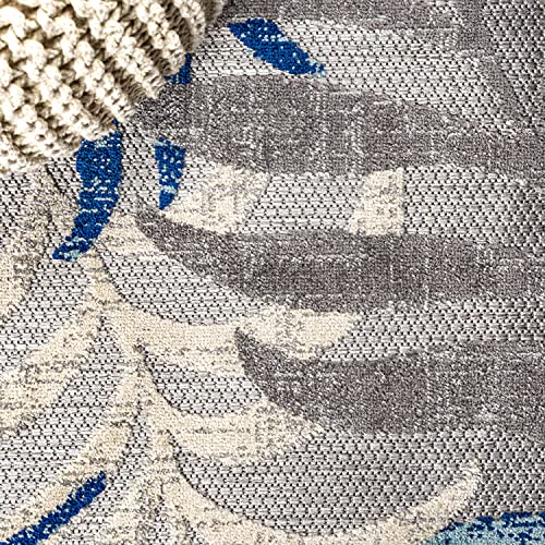 JONATHAN Y Tropics Palm Leaves Indoor Outdoor Area Rug 8X10 Gray/Blue, Boho for Backyard, Patio, Porch, Easy-Cleaning, High Traffic, Pet-Friendly, Non-Shedding (AMC100A-8)