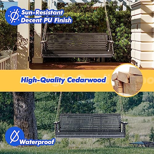 VINGLI Upgraded Patio Wooden Porch Swing for Courtyard & Garden, Heavy Duty 880 LBS Swing Chair Bench with Hanging Chains for Outdoors (Black, 5 FT)