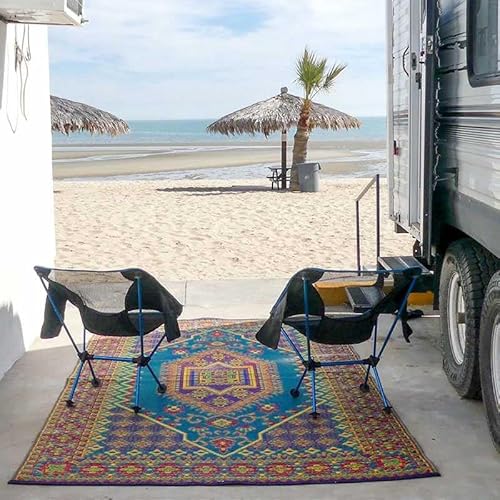 Mad Mats Outdoor Rug, Reversible Plastic Mat for Patio, Porch, Deck, Kitchen & Bath, Turkish, 6' x 9', Aqua