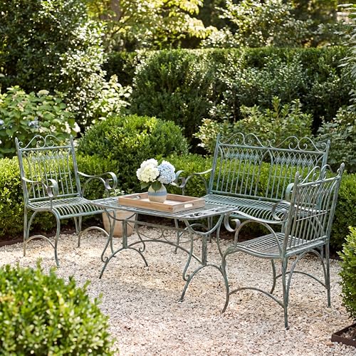 SAFAVIEH Outdoor Collection Leah Victorian Scroll Antique Dark Green Wrought Iron 4-Piece Patio Set