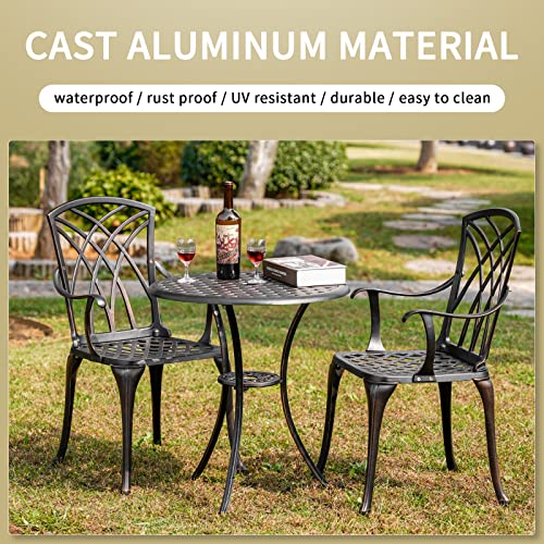 Withniture 3 Piece Patio Bistro Set Outdoor Bistro Table Set Anti Rust Bistro Table and Chairs w/Umbrella Hole, Durable Patio Set for Porch, Balcony