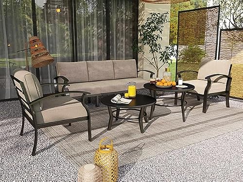 ALAULM Patio Round Coffee Table Set of 2, Outdoor Large Side Table-Weather Resistant Metal Steel for Patio, Backyard, Pool,Lawn(Black)